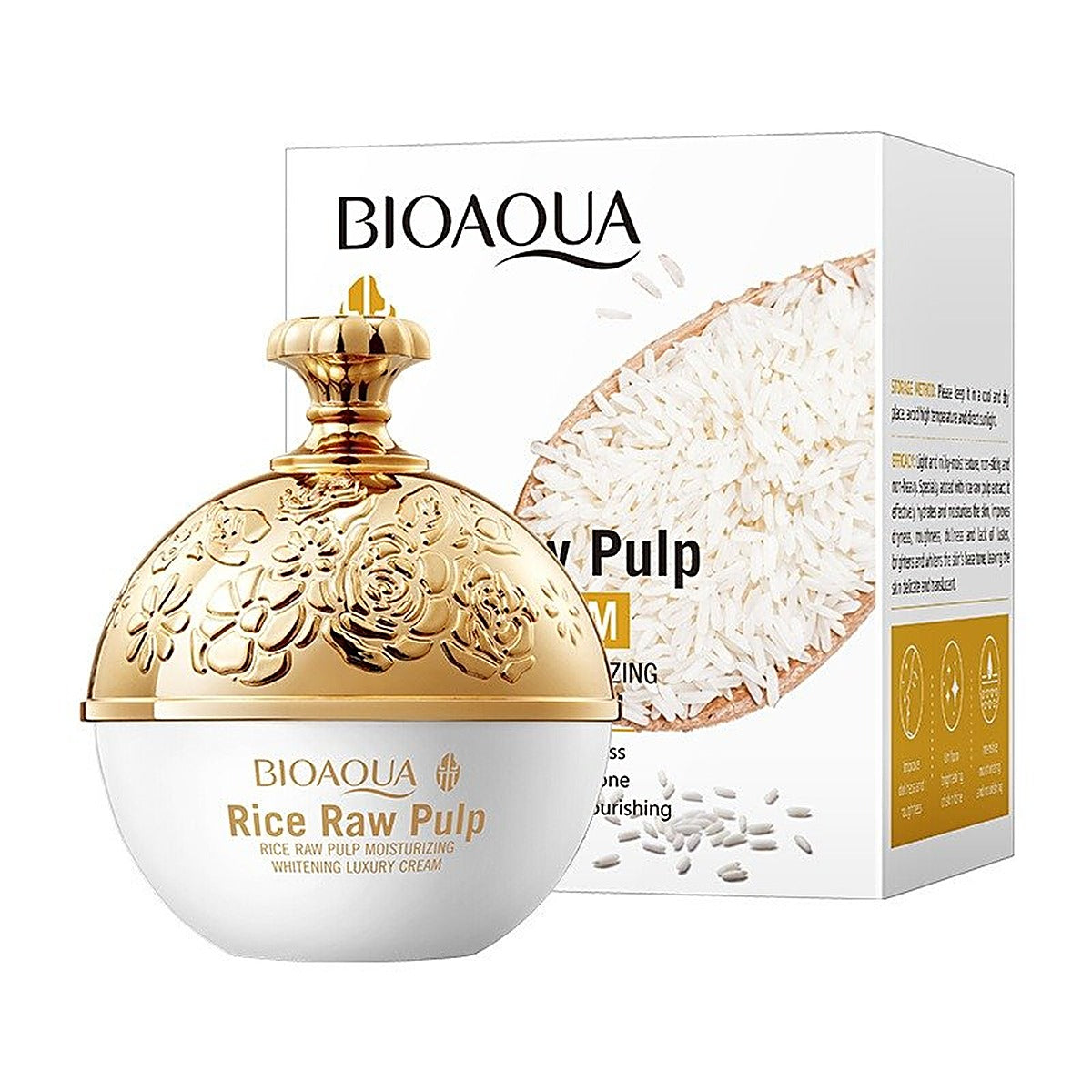 BIOAQUA Rice Raw Pulp Luxury Cream 30g white jar with ornate gold lid
