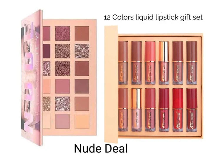 2 In 1 Nude Deal 12 Pcs Matte Lipgloss Set + Nude Palette 18 Colors - Buy Online in Pakistan at Cosmia.pk