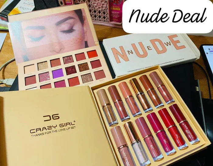 2 In 1 Nude Deal 12 Pcs Matte Lipgloss Set + Nude Palette 18 Colors - Buy Online in Pakistan at Cosmia.pk