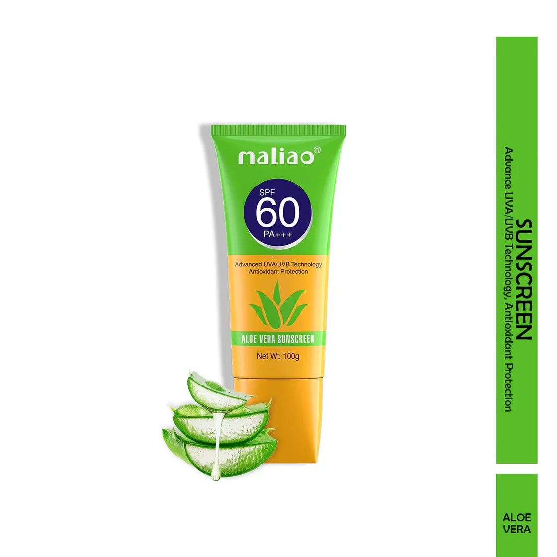 Maliao Aloe Vera Sunscreen SPF 60 PA+++ - Ultimate Sun Protection for Your Skin - 100g - Buy Online in Pakistan at Cosmia.pk