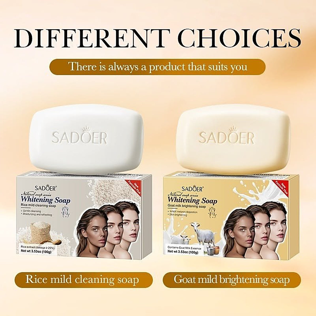 SADOER Natural Soap Series Rice and Goat Milk soap choices