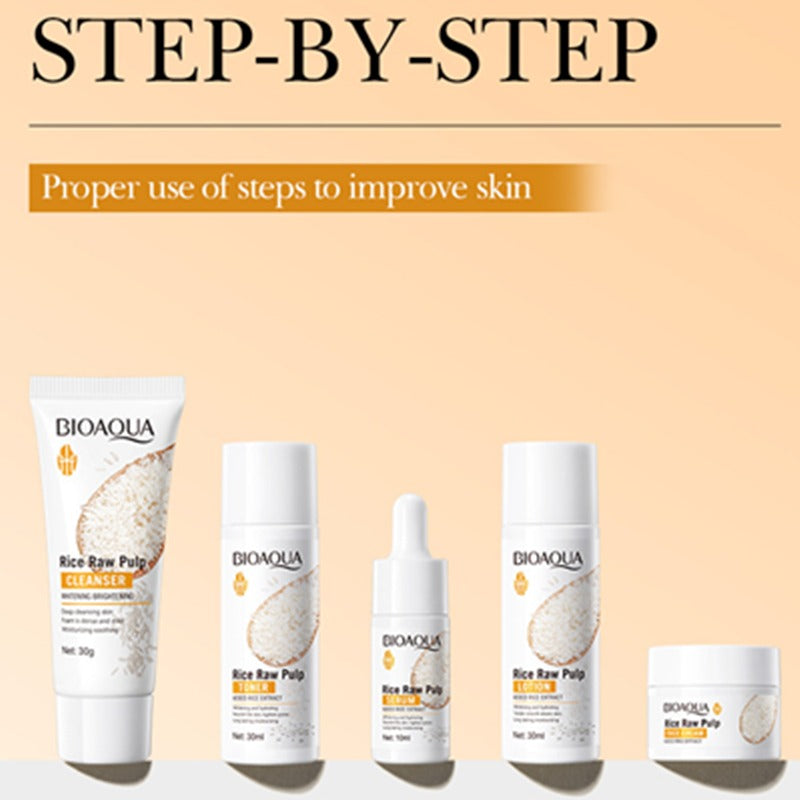 BIOAQUA Rice Raw Pulp Whitening Travel 5-Piece Set - Buy Online in Pakistan at Cosmia.pk