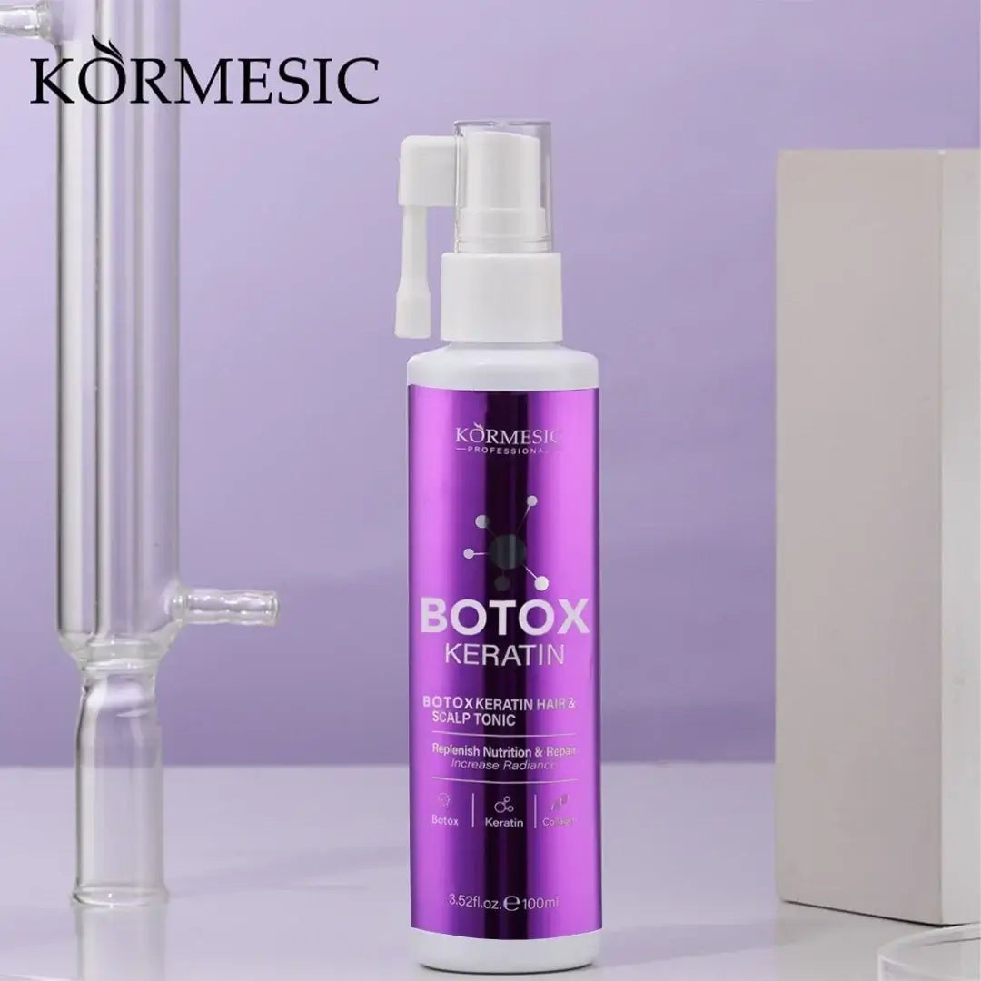 Kormesic Botox Keratin Hair and Scalp Tonic 100ml purple spray bottle - replenish nutrition and repair