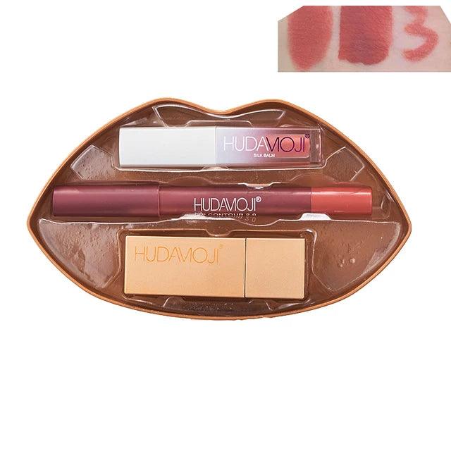 3 in 1 Hudamoji Set Velvet Matte Lipstick , Waterproof Lip Pencil & Lip Gloss Set - Buy Online in Pakistan at Cosmia.pk
