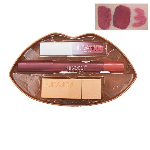 3 in 1 Hudamoji Set Velvet Matte Lipstick , Waterproof Lip Pencil & Lip Gloss Set - Buy Online in Pakistan at Cosmia.pk