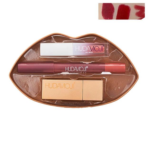 3 in 1 Hudamoji Set Velvet Matte Lipstick , Waterproof Lip Pencil & Lip Gloss Set - Buy Online in Pakistan at Cosmia.pk