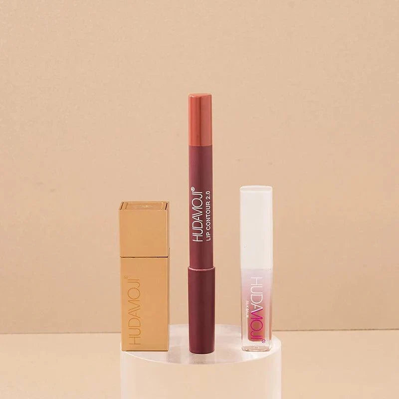 3 in 1 Hudamoji Set Velvet Matte Lipstick , Waterproof Lip Pencil & Lip Gloss Set - Buy Online in Pakistan at Cosmia.pk