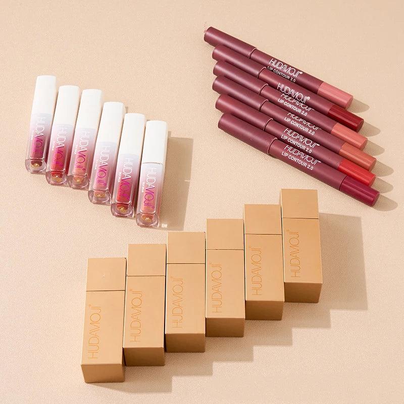 3 in 1 Hudamoji Set Velvet Matte Lipstick , Waterproof Lip Pencil & Lip Gloss Set - Buy Online in Pakistan at Cosmia.pk