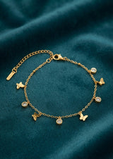 316L Stainless Steel Butterfly Charm Bracelet in gold with butterfly and crystal charms - view 2 - buy online in Pakistan at Cosmia.pk