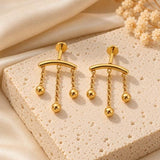 316L stainless steel gold lip stud pendant earrings with chain tassels for women - buy online in Pakistan at Cosmia.pk (photo 5 of 6)