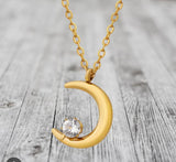 316L stainless steel gold crescent moon pendant necklace with inlaid round zircon for women