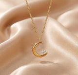 Gold crescent moon zircon pendant necklace - simple fashion jewelry for women