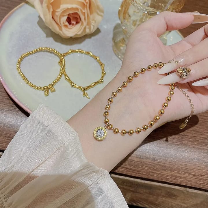 316L Stainless Steel Gold Roman Numeral Zircon Bracelet for Women - Buy Online in Pakistan at Cosmia.pk