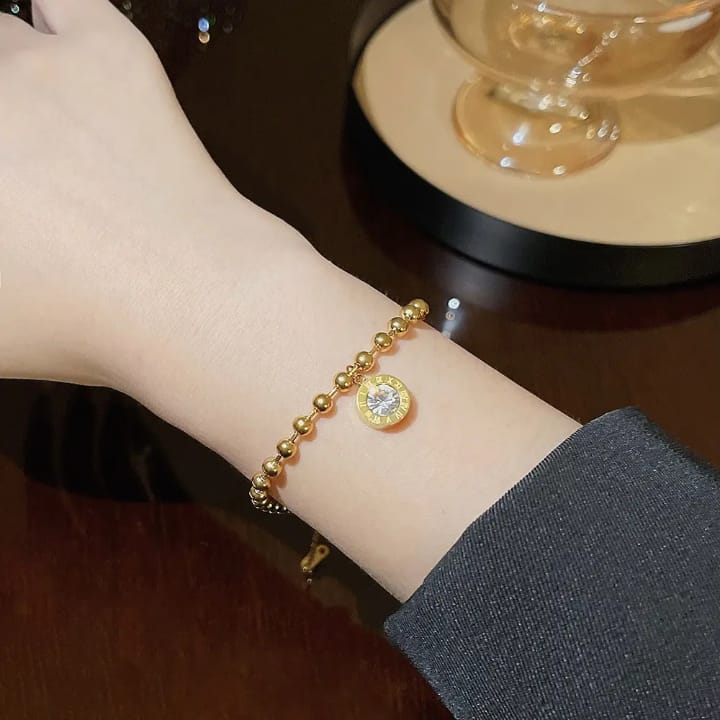 316L Stainless Steel Gold Roman Numeral Zircon Bracelet for Women - Buy Online in Pakistan at Cosmia.pk
