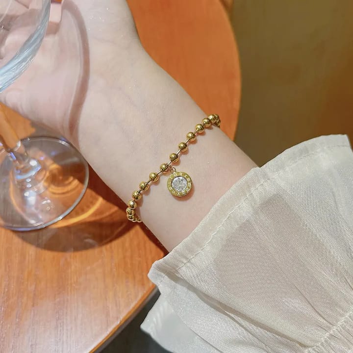 316L Stainless Steel Gold Roman Numeral Zircon Bracelet for Women - Buy Online in Pakistan at Cosmia.pk