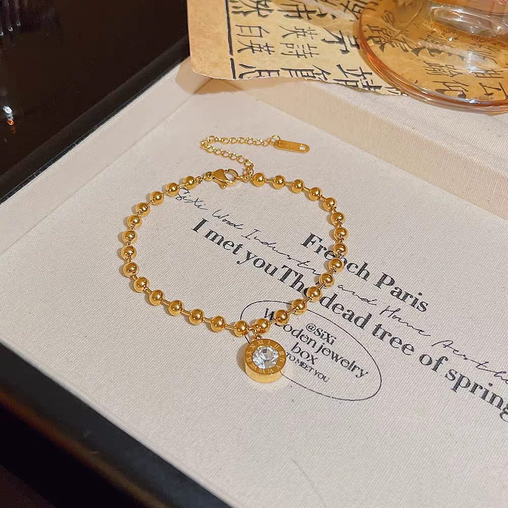 316L Stainless Steel Gold Roman Numeral Zircon Bracelet for Women - Buy Online in Pakistan at Cosmia.pk