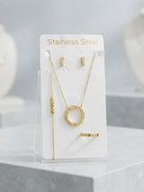 Golden honeycomb zircon jewelry gift set - stainless steel necklace, bracelet, ring and earrings | Buy online in Pakistan