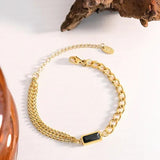316L Stainless Steel Rectangle Stone Thick Link Chain Bracelet - gold tone with black or green stone - view 2 - buy online in Pakistan at Cosmia.pk