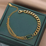 316L Stainless Steel Rectangle Stone Thick Link Chain Bracelet - gold tone with black or green stone - view 3 - buy online in Pakistan at Cosmia.pk