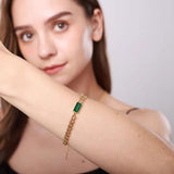 316L Stainless Steel Rectangle Stone Thick Link Chain Bracelet - gold tone with black or green stone - view 5 - buy online in Pakistan at Cosmia.pk