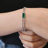 316L Stainless Steel Rectangle Stone Thick Link Chain Bracelet - silver tone with green stone - view 6 - buy online in Pakistan at Cosmia.pk
