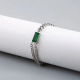 316L Stainless Steel Rectangle Stone Thick Link Chain Bracelet - silver tone with green stone - view 7 - buy online in Pakistan at Cosmia.pk