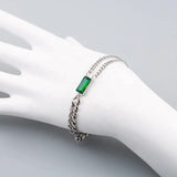316L Stainless Steel Rectangle Stone Thick Link Chain Bracelet - silver tone with green stone - view 8 - buy online in Pakistan at Cosmia.pk