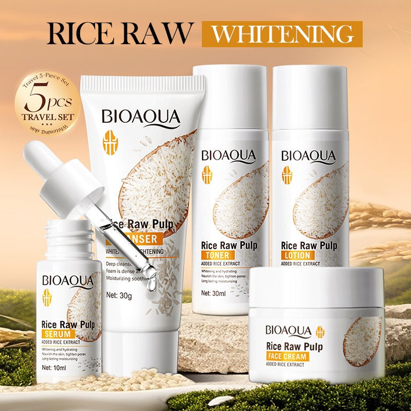 BIOAQUA Rice Raw Pulp Whitening Travel 5-Piece Set - Buy Online in Pakistan at Cosmia.pk