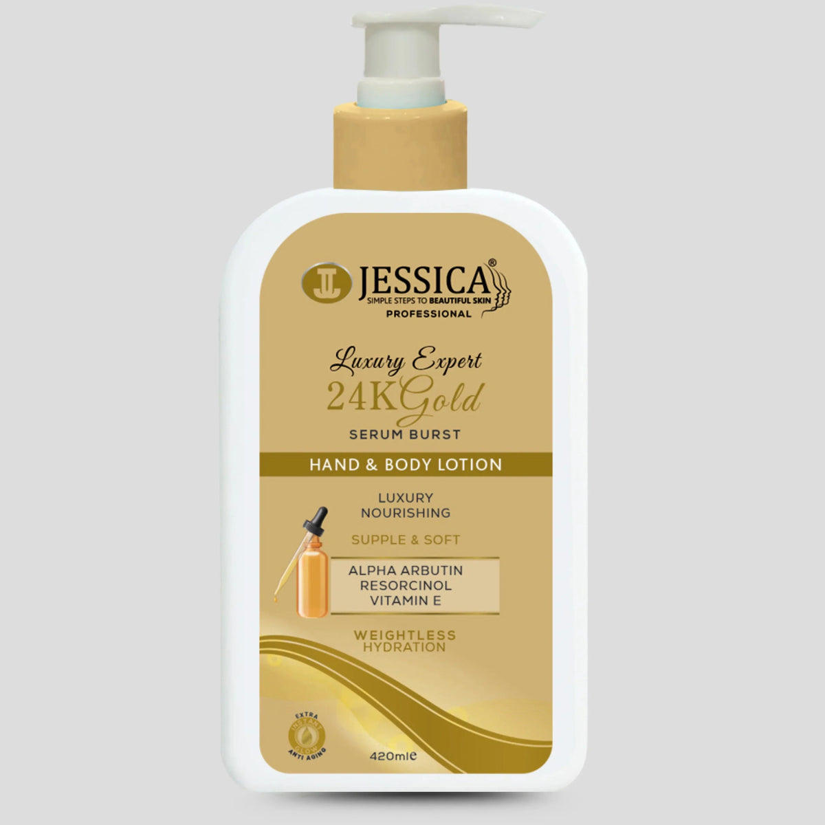 Jessica 24K Gold Lotion Serum Burst Hand & Body Lotion - 420ml - Buy Online in Pakistan at Cosmia.pk