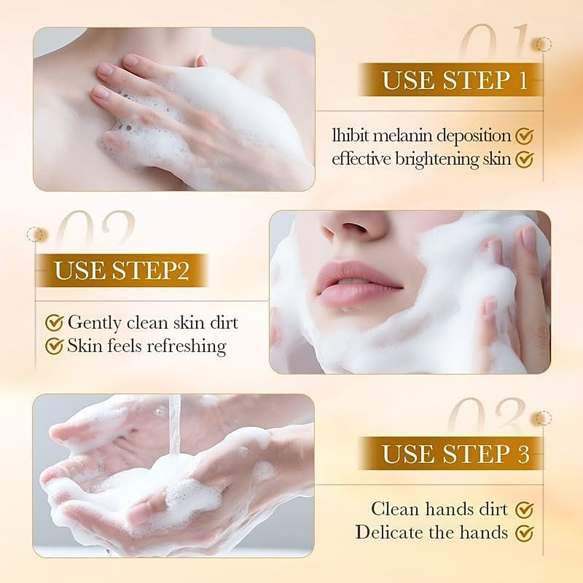 SADOER Whitening Soap usage steps foam cleansing for body face and hands