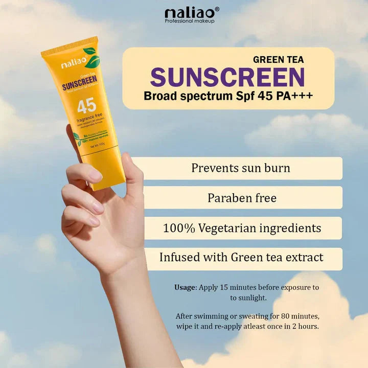 Maliao Green Tea Sunscreen SPF 45 PA+++ - 100g - Buy Online in Pakistan at Cosmia.pk