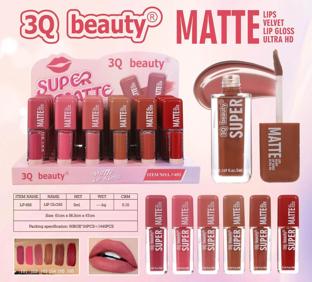 3Q Beauty Matt Soft Matte Lipgloss - Nude 6 Pcs