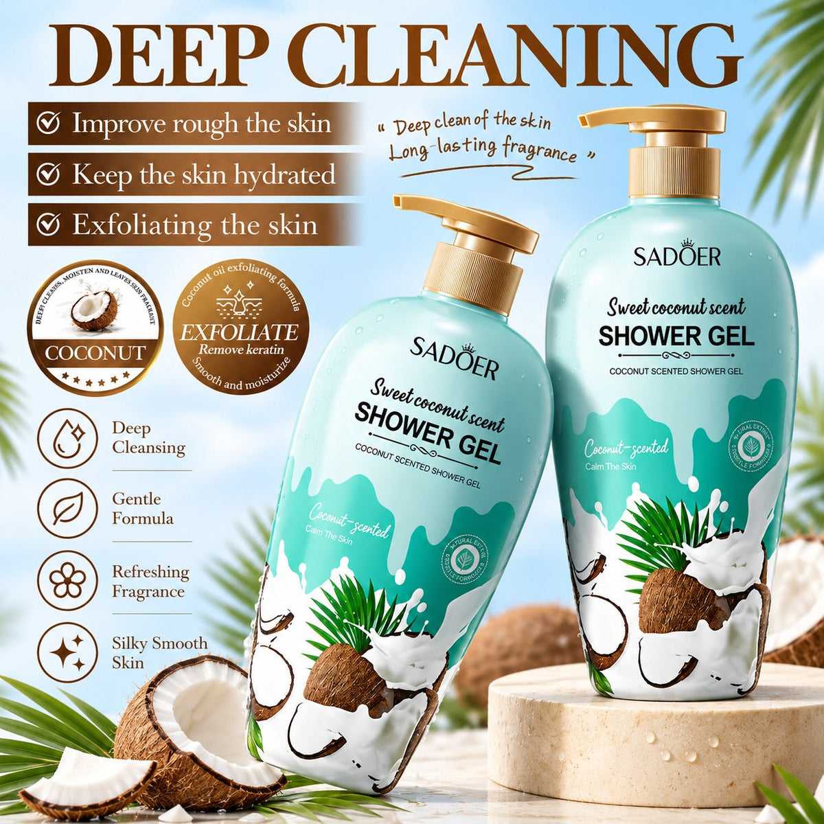 Sadoer Shower Gel Sweet Coconut 1000ml benefits