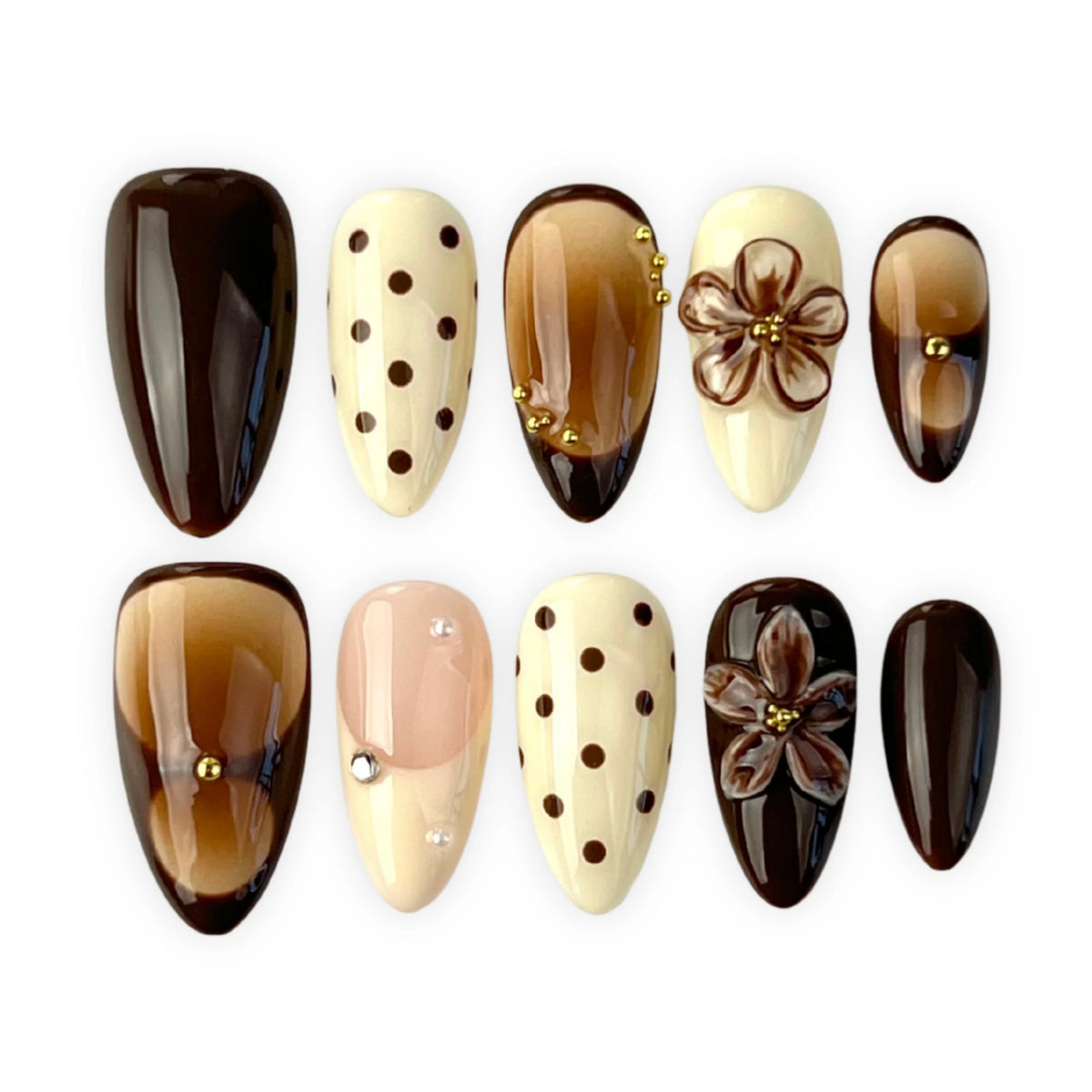 DoDo Lady Fashion Nail Art Press-On Set - 12Pcs - Mocha Swirl shade variant product image