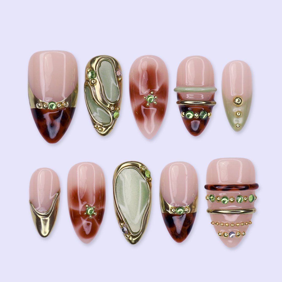DoDo Lady Fashion Nail Art Press-On Set - 12Pcs - Olive Swirl shade variant product image