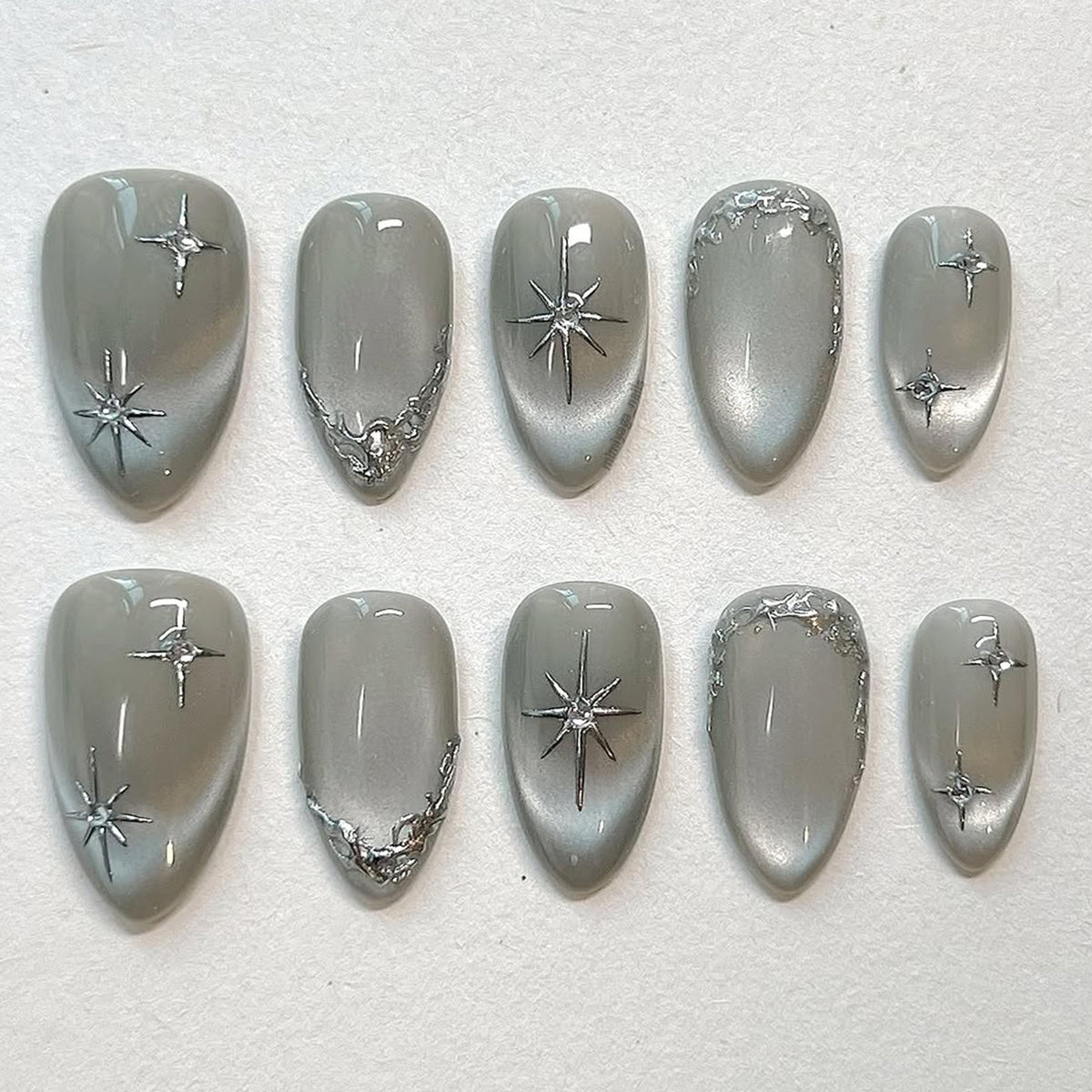 Romantic Myth Cat's Eye Fashion Press-On Gel Nails - Grey shade variant product image