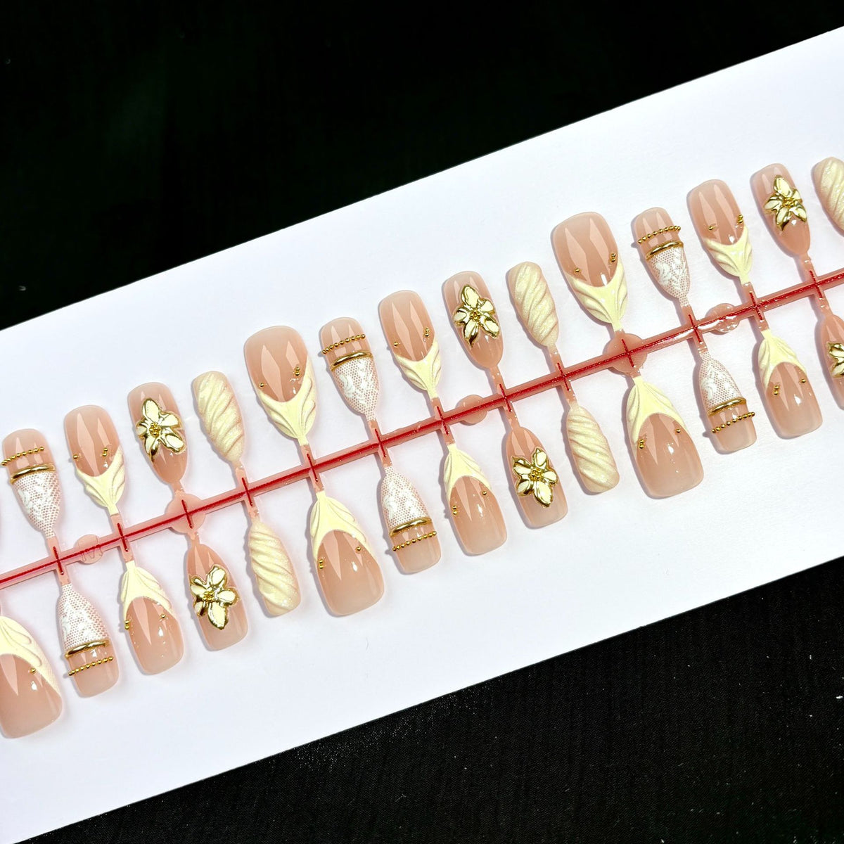 YY Kiss Luxury Press On Nails - 12Pcs - Golden Flower shade variant product image