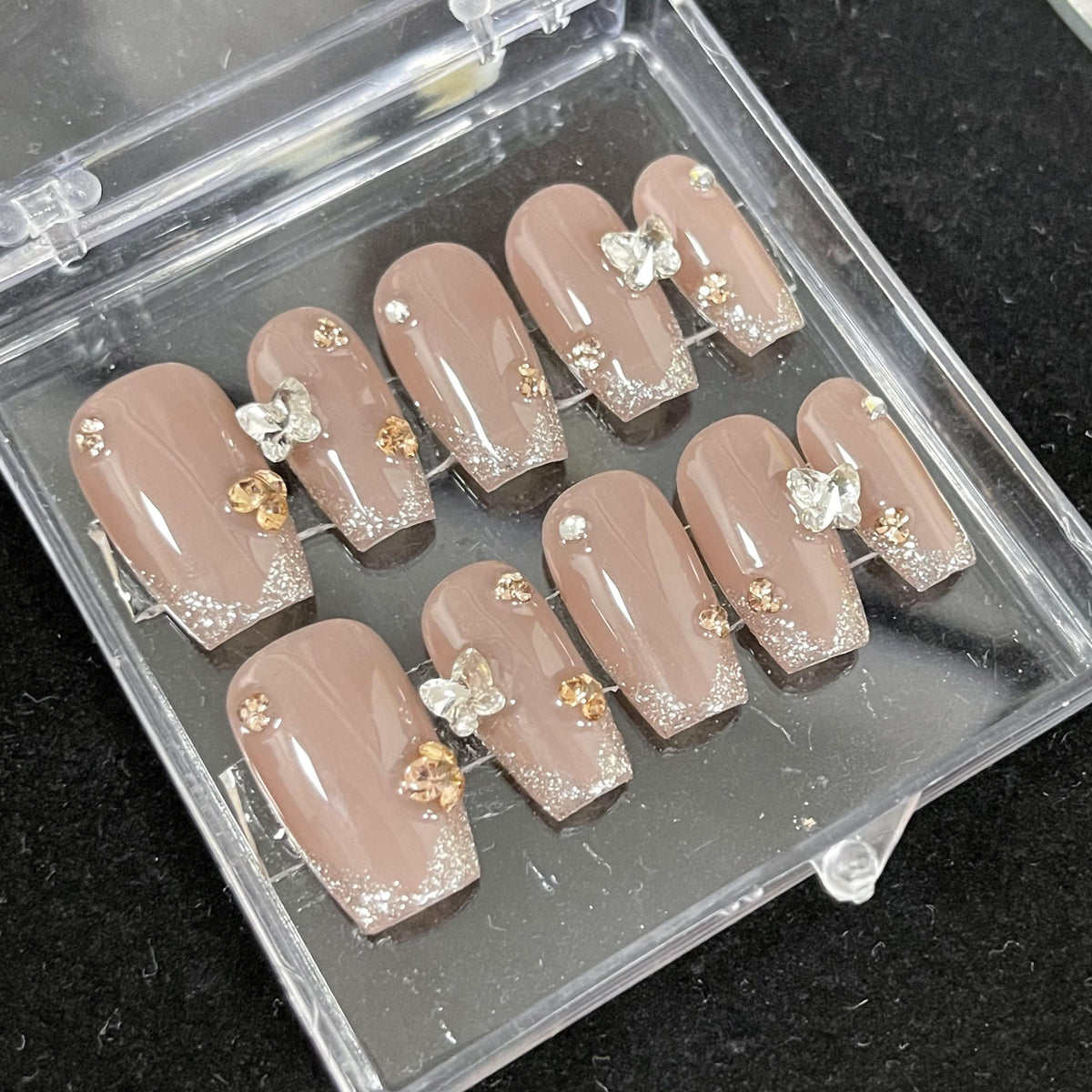 Luxury Press-On Nails Set - 12 Pcs - Nude Glitter Shine - Buy Online in Pakistan