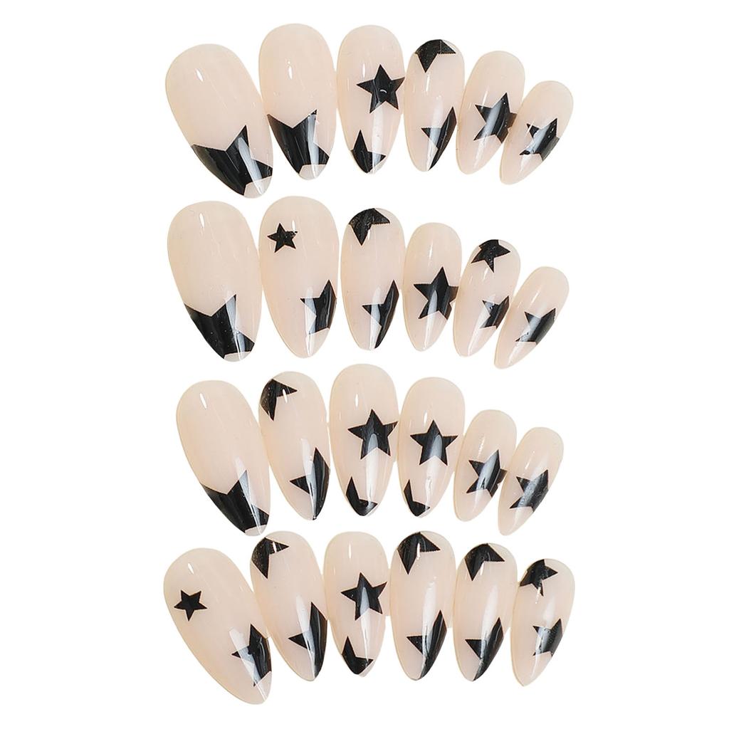 Luxury Press-On Nails Set - 12 Pcs - Black Star Nude - Buy Online in Pakistan