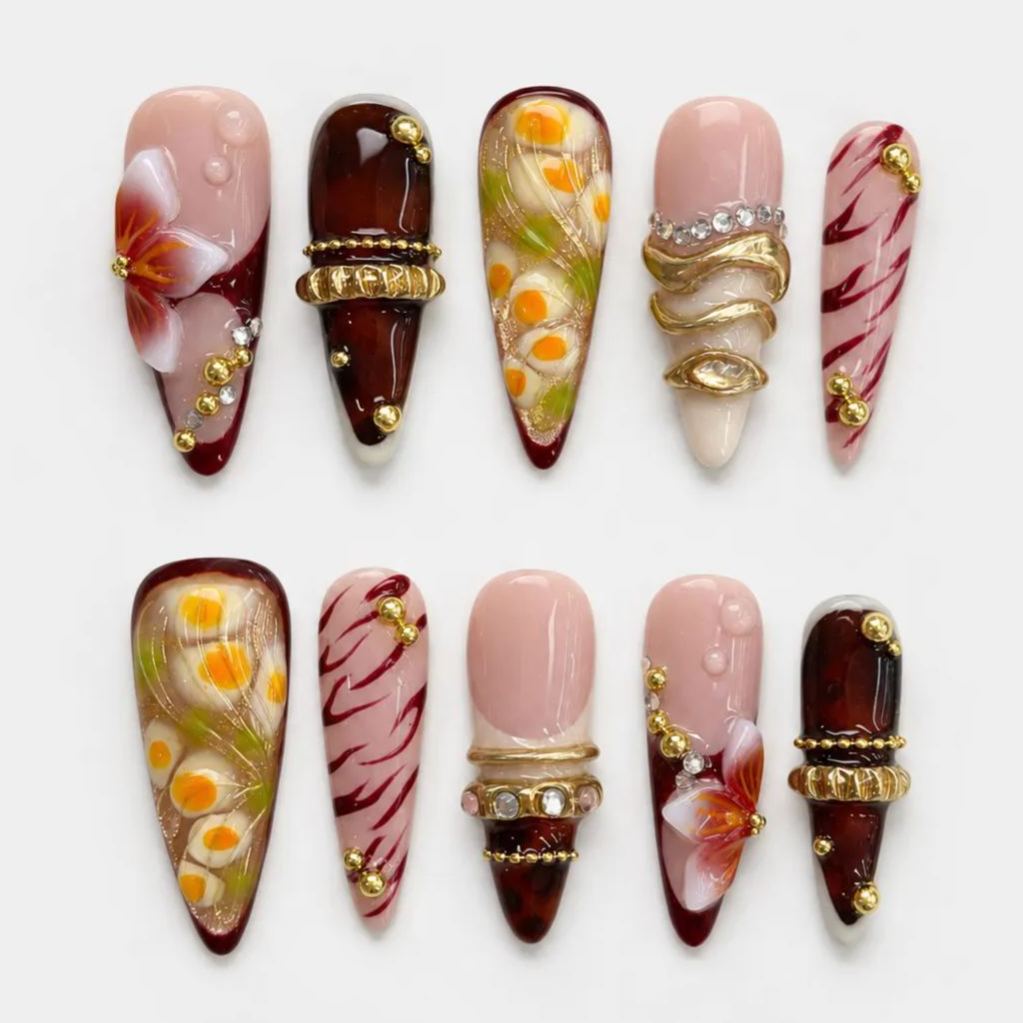 Luxury Press-On Nails Set - 12 Pcs - Sunset Swirl Art - Buy Online in Pakistan