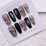 Luxury Press-On Nails Set - 12 Pcs - Black Butterfly Nude - Buy Online in Pakistan