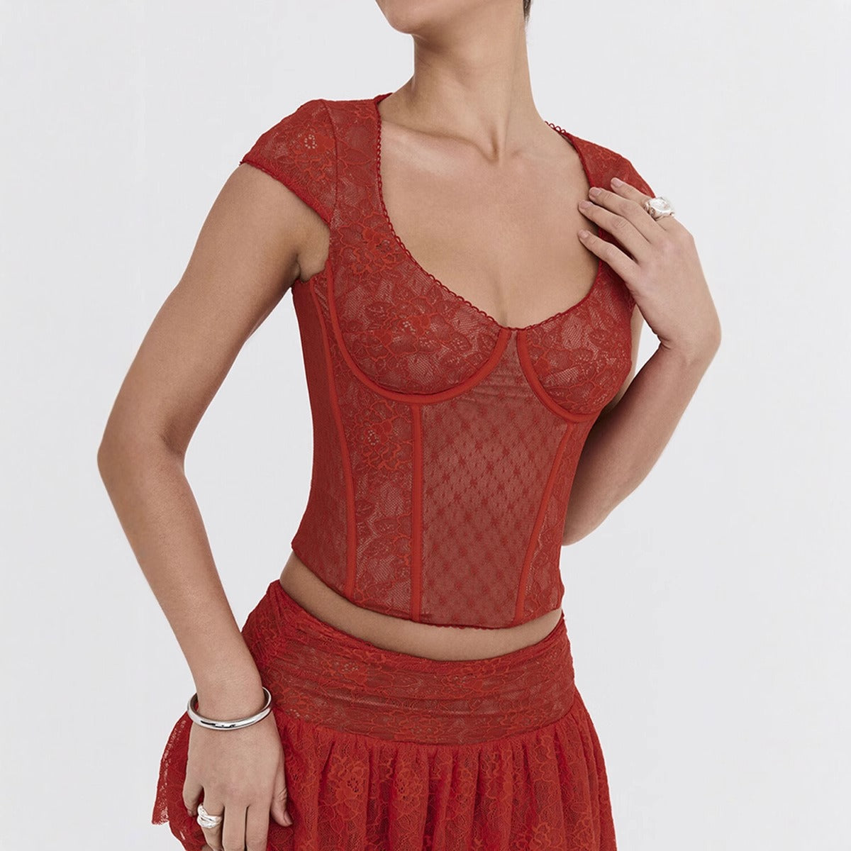 Cosmia.pk Butterfly Lace Corset Sleeveless Crop Top - Red / Free Size | Buy Online in Pakistan at Cosmia.pk