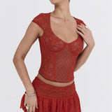 Cosmia.pk Butterfly Lace Corset Sleeveless Crop Top - Red / Free Size | Buy Online in Pakistan at Cosmia.pk