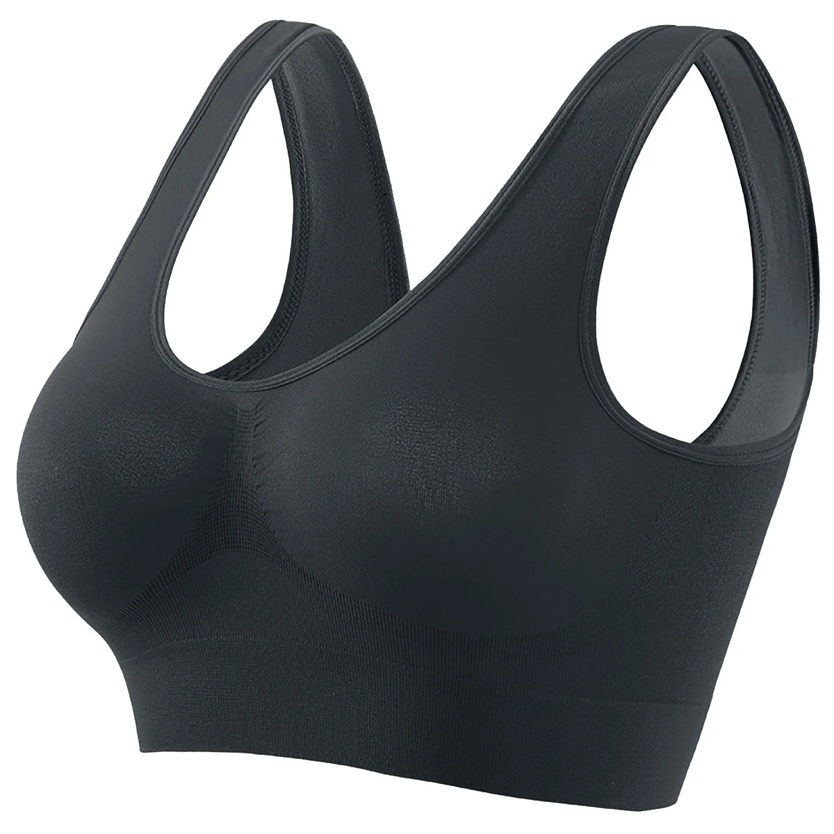 Sports Bra Stretchable Padded Seamless Bra with Removable Soft Cups - Black / XX Large shade variant product image