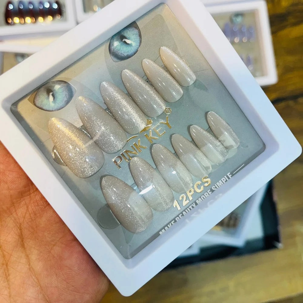 Pink Key Pink Key "Cat's Eye" Press-on Fake Nails - Grey | Buy Online in Pakistan at Cosmia.pk