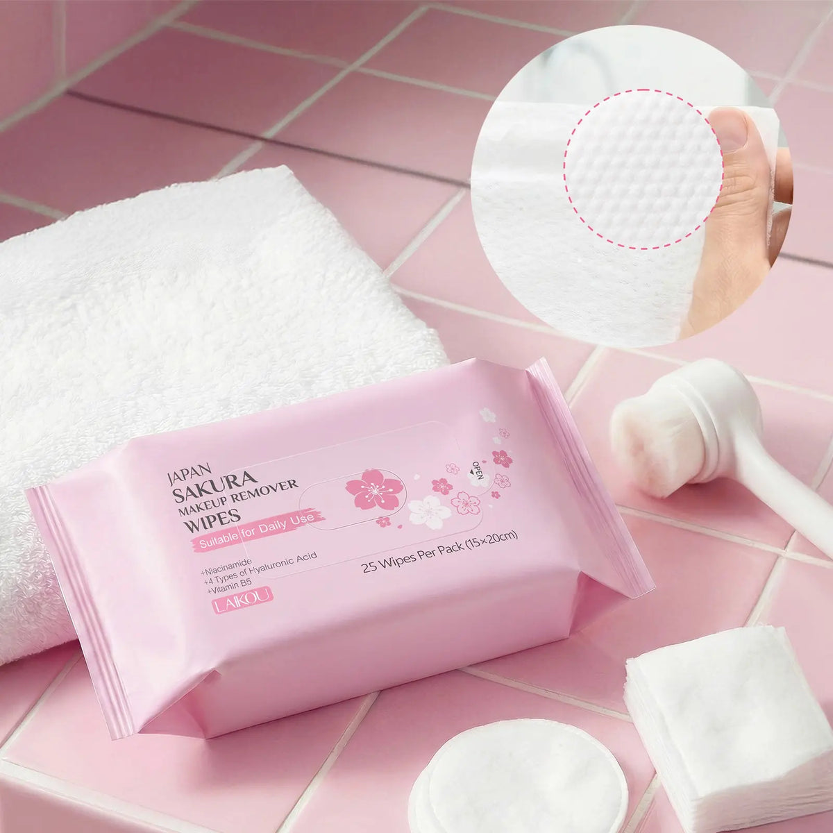 Glamorous Face Cleansing Makeup Remover Wipes Large 60 Pieces - Japanese Sakura shade variant product image