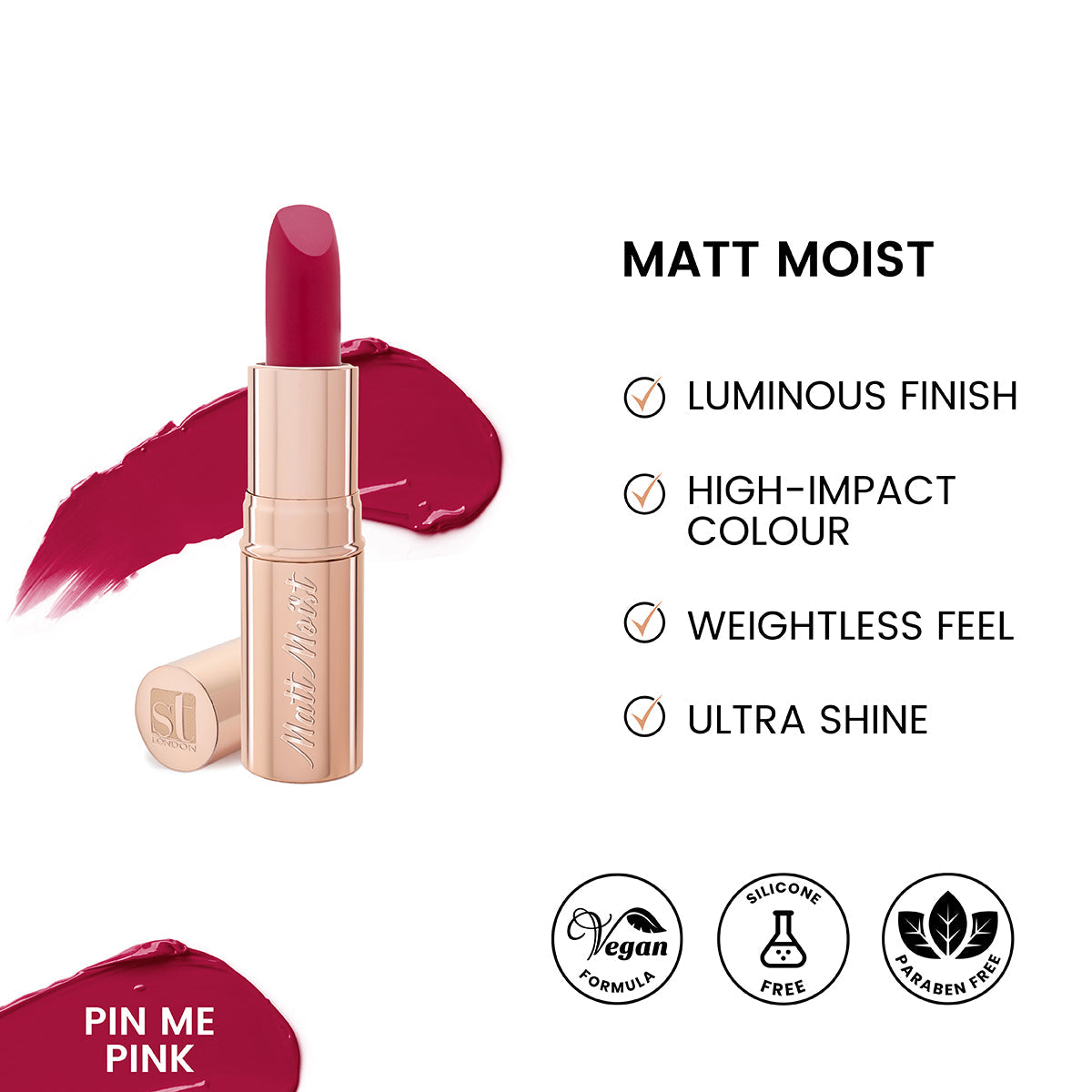 ST London - Matt Moist Long-Lasting Lipstick - Pin Me Pink - Buy Online in Pakistan at Cosmia.pk