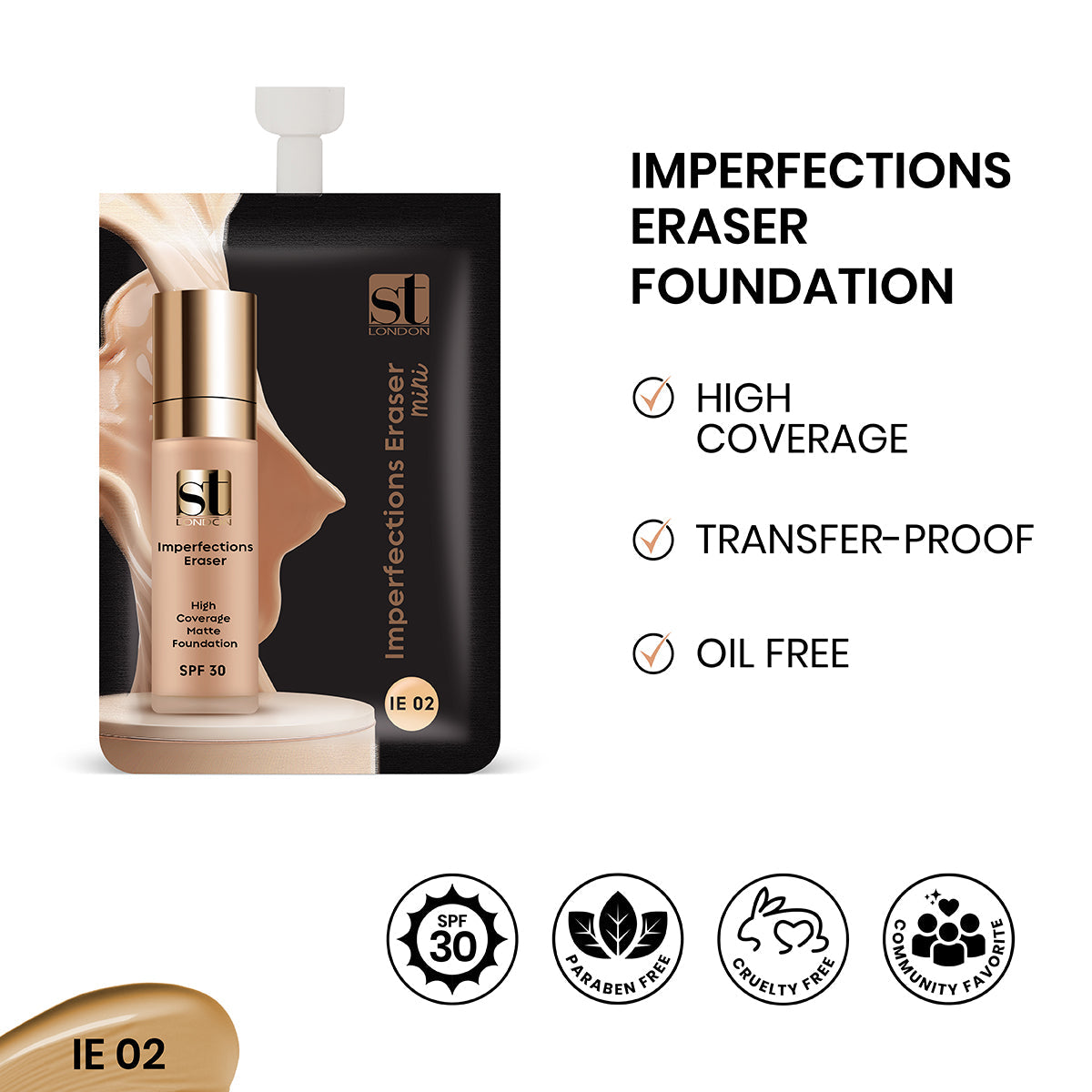 ST London - Imperfection Eraser Foundation Sachet - IE 02 5ml - Buy Online in Pakistan at Cosmia.pk
