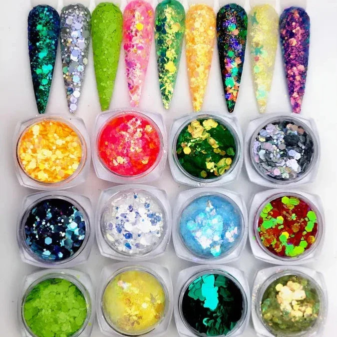 12 Colors Iridescent Bright Neon Chunky Glitter Mix - Buy Online in Pakistan at Cosmia.pk