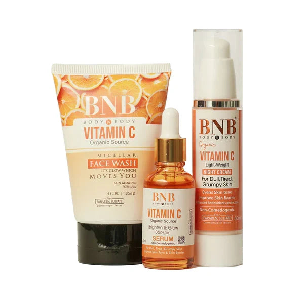 BNB Vitamin C Night Bliss Trio (Vitamin C Facewash 120ml+ Vitamin C Night Cream 50ml+ Vitamin C Serum 30ml) - Buy Online in Pakistan at Cosmia.pk